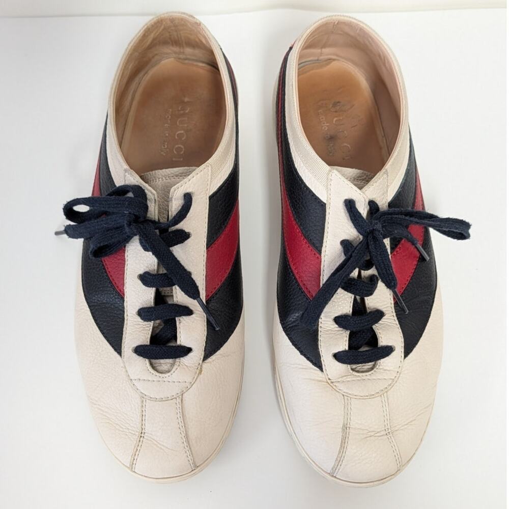Gucci Falacer Web Low Top Sneakers Unisex Mens US 7/EU40 Leather Striped Logo - Picture 2 of 9